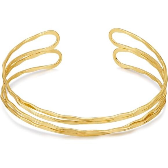 Chunky Cuff Bracelets for Women Multi-layer Cross Wire Open Bangle - Picture 2 of 7